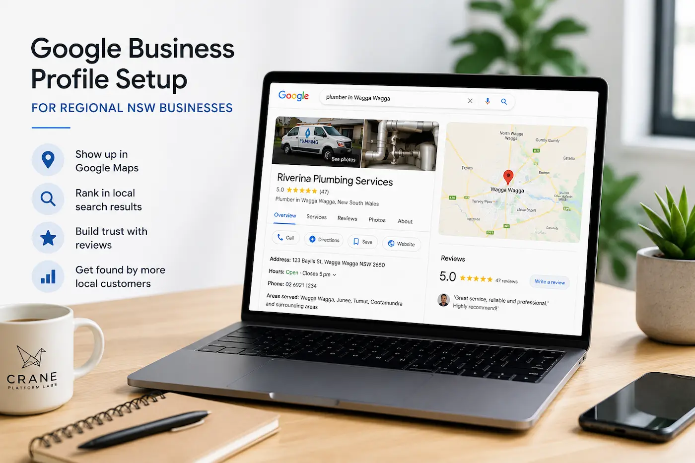 Google Business Profile setup and Google Maps optimisation for businesses across regional NSW