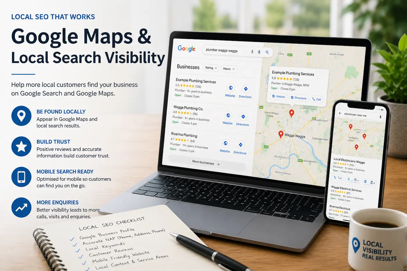 Google Maps and local SEO visibility helping businesses appear in Wagga Wagga search results
