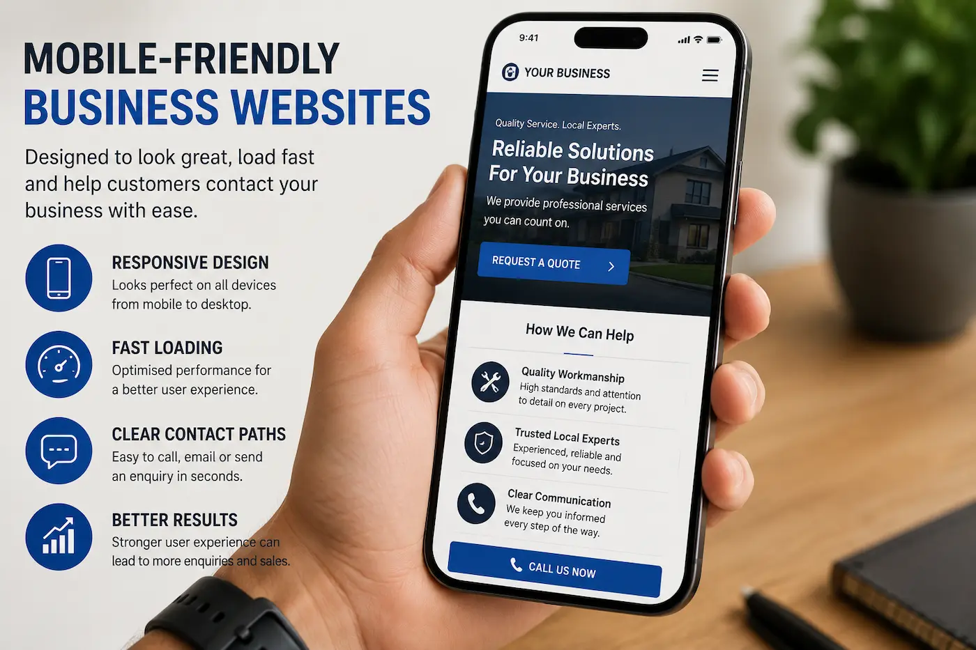 Mobile-friendly business website improving customer usability, accessibility and website performance