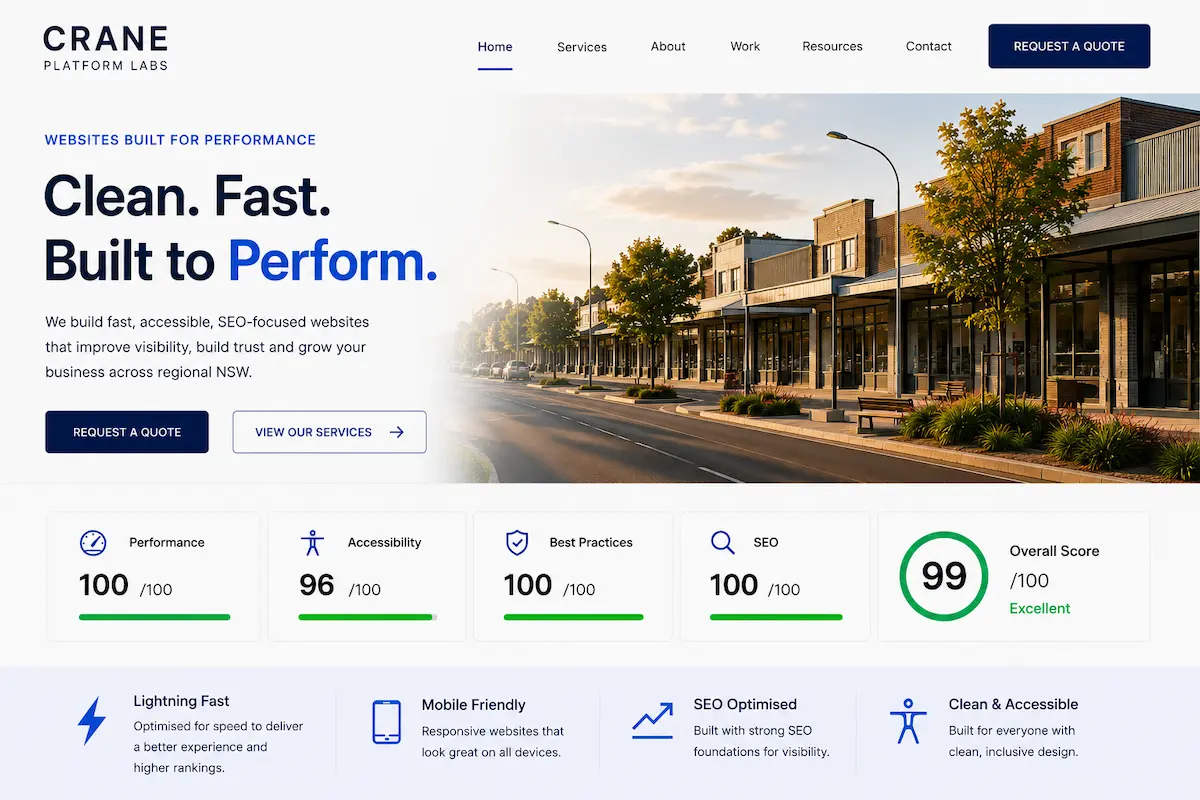 Regional NSW business website design focused on SEO, accessibility, mobile usability, fast performance and modern web standards