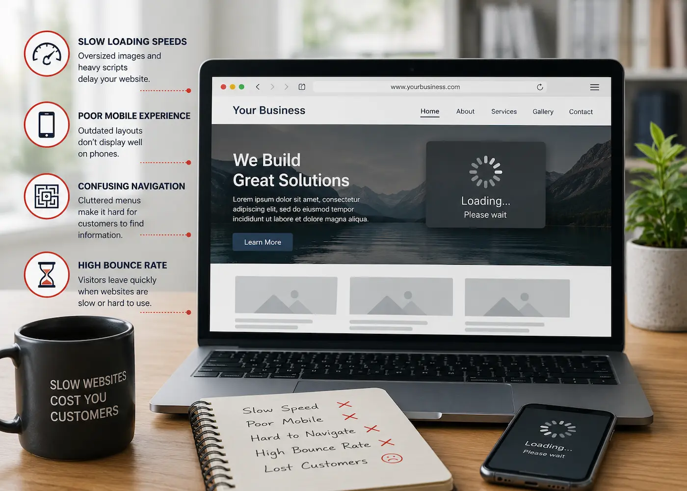 Slow business website creating poor mobile usability and frustrating customer experience