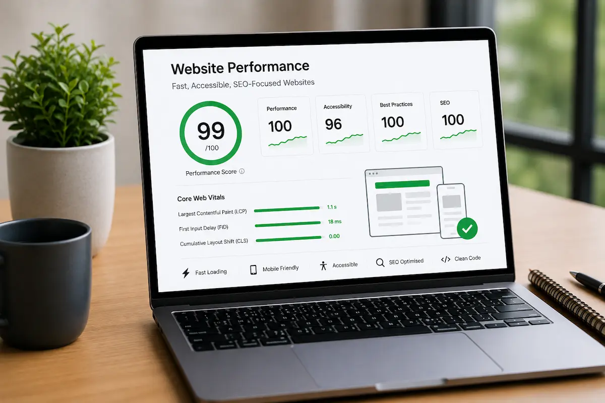 Modern business website focused on website performance, accessibility, SEO and mobile usability