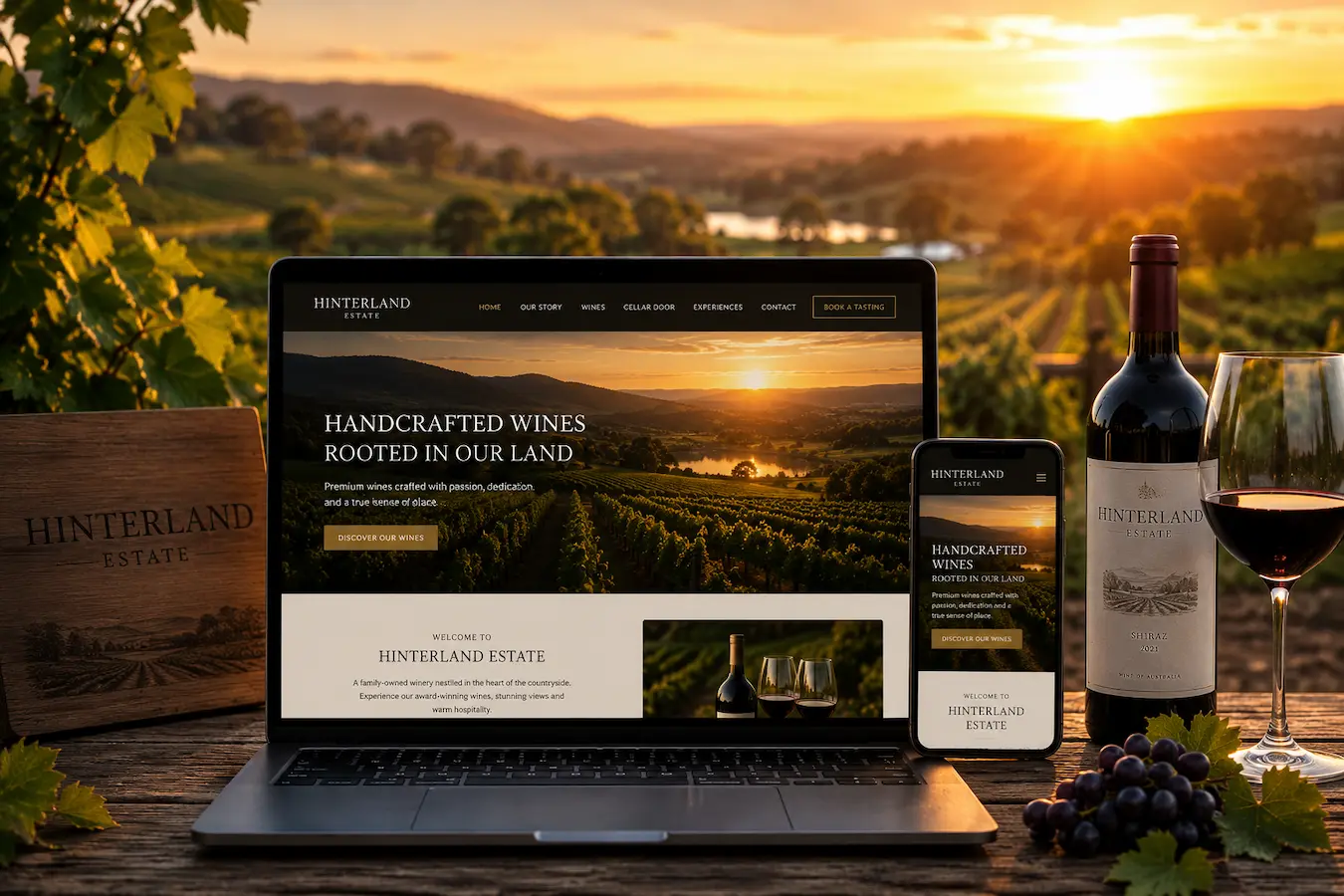 Modern winery website design for cellar doors and vineyards in regional NSW